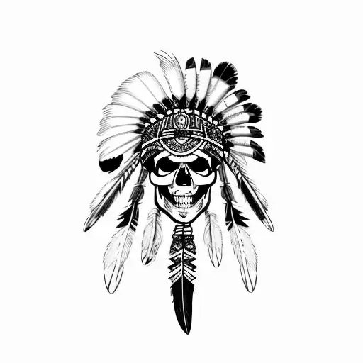 Skull Indian With Feathers