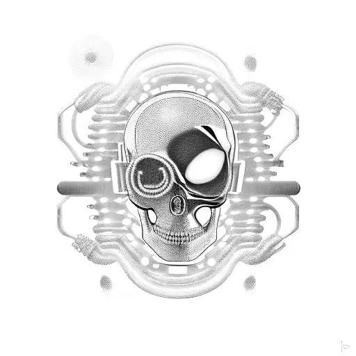 A Futuristic Cyborg Skull With Circuitry Details Intertwined With Musical Notes And Symbols