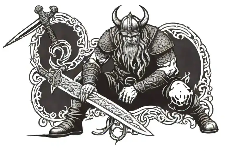A Sword Piercing Kneeling Viking