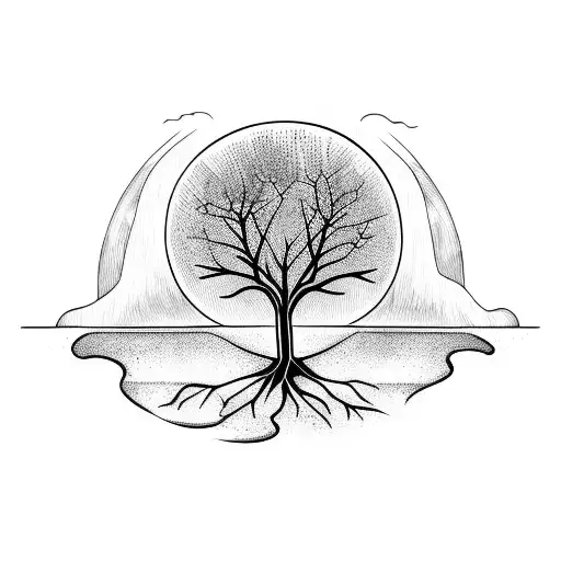 Tree With Roots And A Moon