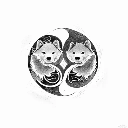 Otter And Wolf Ying-yang Dark Love