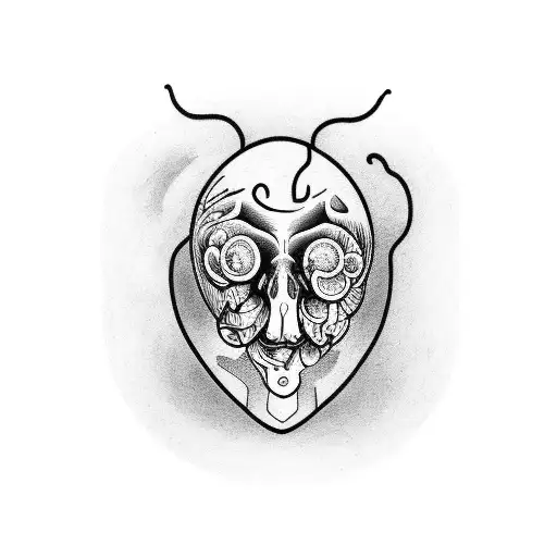 A Tattoo Design Featuring Brain With A Dark Theme Highlighting Logical Thinking