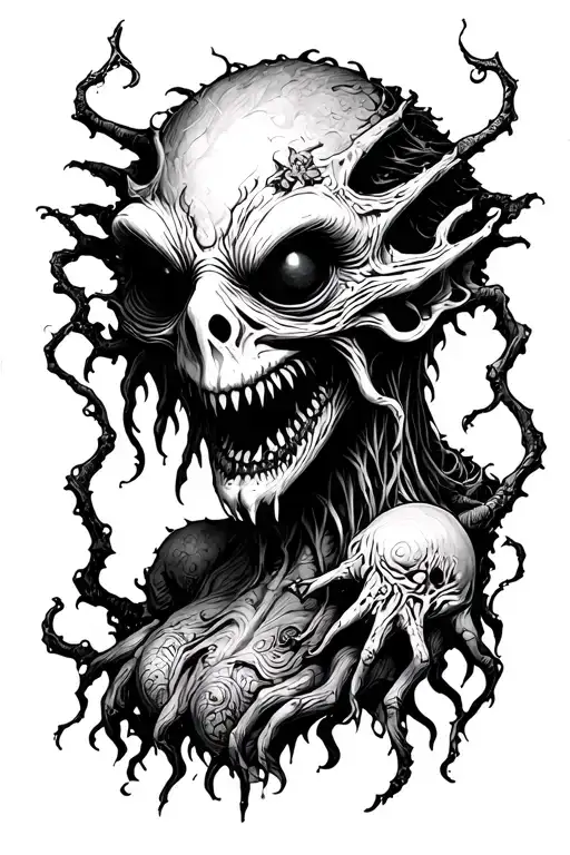 Creepy Creature Tattoo Design Representing Depression