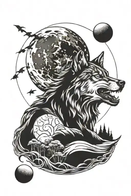Sagitarrius Sign Made From Full Moon And Howling Wolf