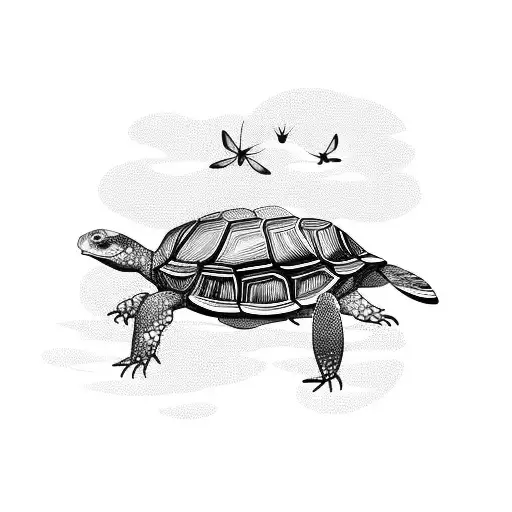 A Tortoise And Dragonfly In A Natural Scene