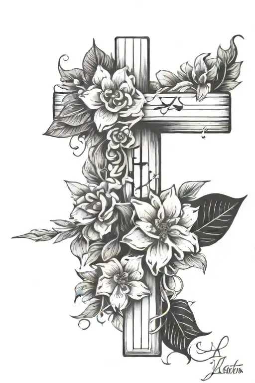 Cross Wrapped With Flowers With Todays Date In Roman Numerals