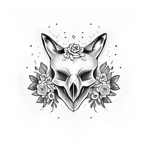 Fox Skull With Flowers