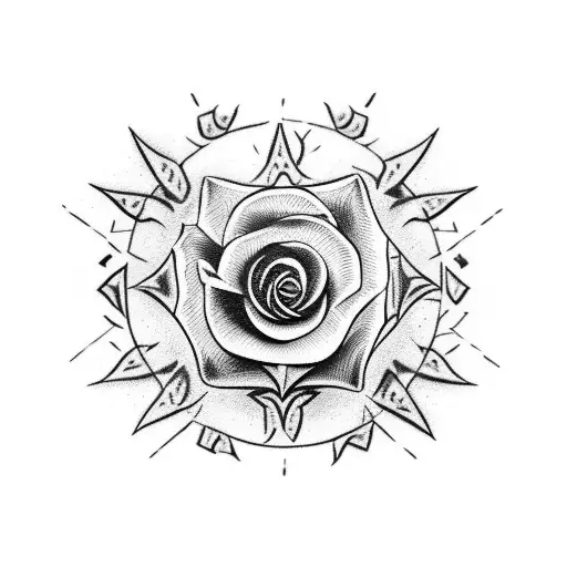 Small Tribal Thorn Black Rose With Stem Sternum