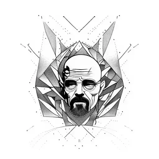An Abstract Tattoo Design Incorporating Elements From Breaking Bad And Hiphop Music