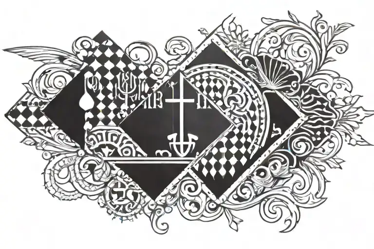 Full Sleeve With Elements Of Checkered Flag And Nordic Heritage With Christianity Vibes