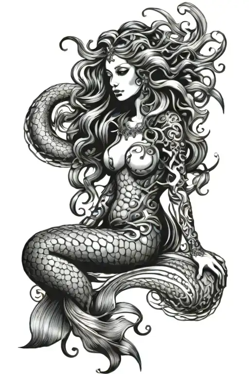Mermaid Siren Tattoo Mixed With Medusa Full Body