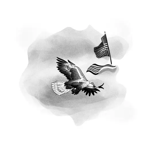 Eagle Soaring Over An American Flag
