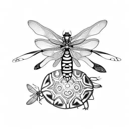 A Tortoise And Dragonfly In A Natural Scene