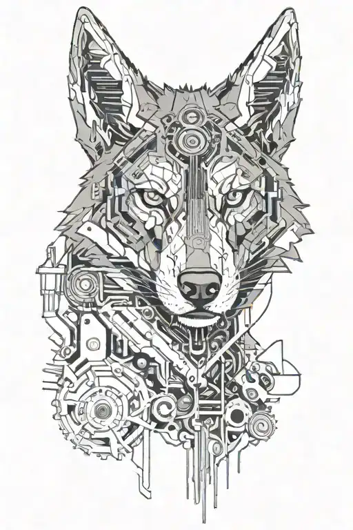 A Cyberpunk-inspired Wolf With Mechanical Enhancements And Circuitry Details