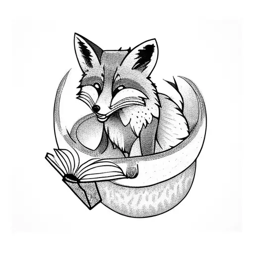 A Majestic Red Fox Curled Up In A Cozy Book Nook Surrounded By Nature