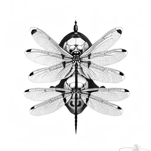 A Dragonfly With A Skull Body And Tortoise Shell Wings