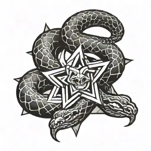 A Snake With An Open Mouth Is Curled In A Five-pointed Star