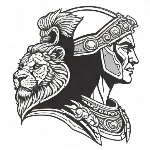 Gladiator With Lion Head Profile Holding