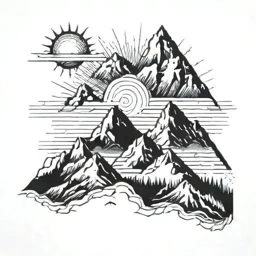 Two Mountains Spaced With A Sun In Between Them