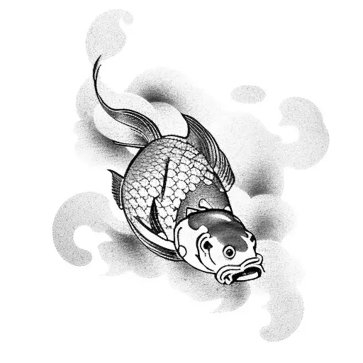 Traditional Japanese Koi Fish Swimming Among Swirling Clouds