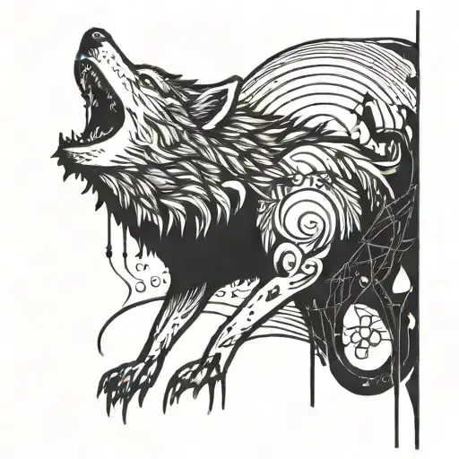 A Wolf Howling At A Moon Made Of Dance Shoes Spikes Held