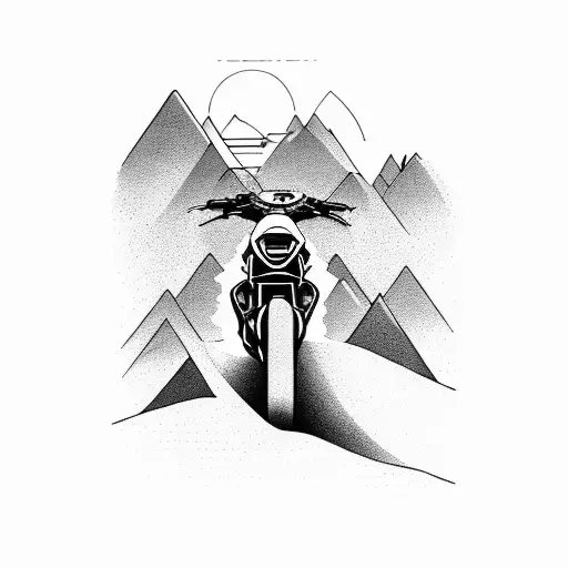 A Sleek And Detailed Motorcycle Merging Into A Mountain Landscape