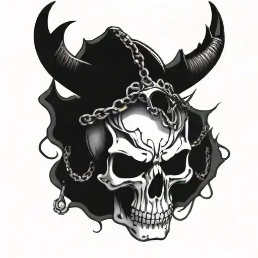 Simple Skull With Horns And Chains