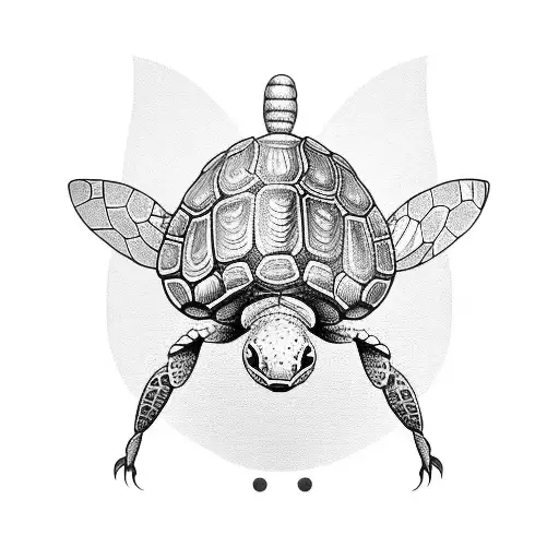 Tortoise With Dragonfly On Its Nose Side View