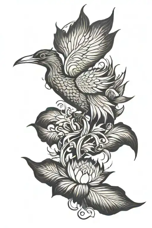 Phoenix Emerging From A Lotus Leaf