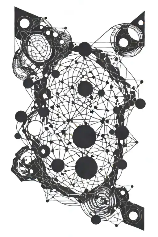 Atomic Structure With Abstract Geometric Patterns Representing Radiation Waves