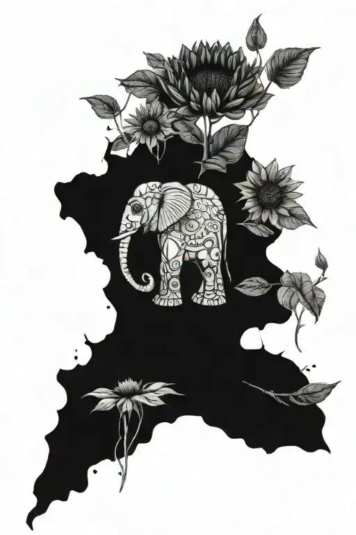 Elephant And Sunflower