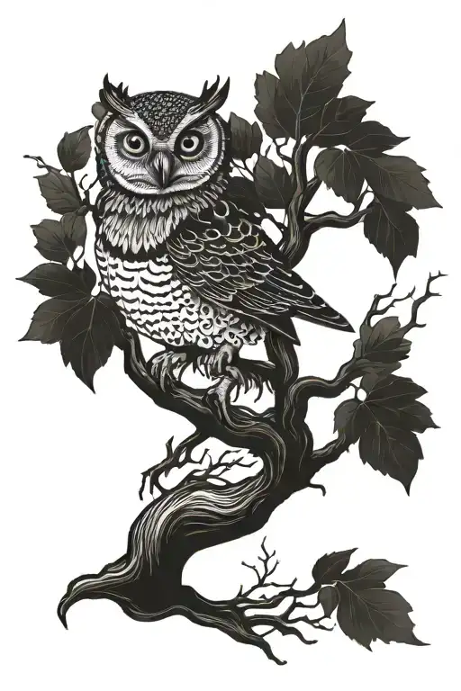 Tree With Small Owl Sitting