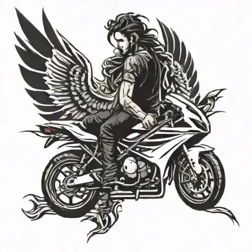 Fallen Angel Wings And Yamaha R6 Motorcycle Surrounded