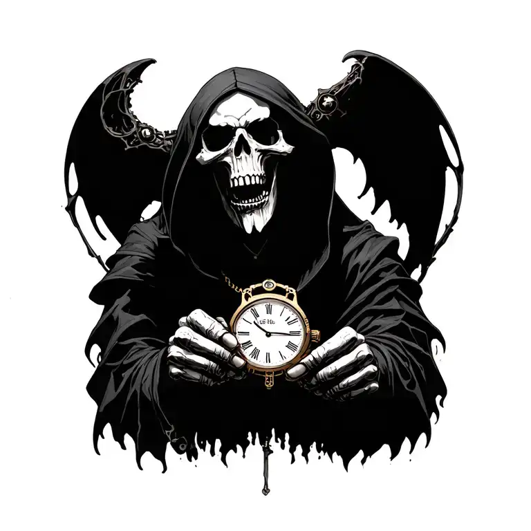Dark Reaper Holding Watch Mechanism Intertwined