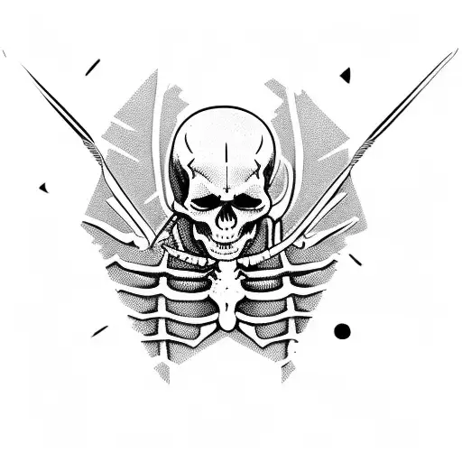 Skeleton Torso With Head And Sword Pierced Him