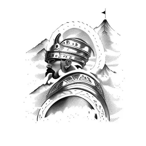 A Majestic Mountain Range With A Greek Warrior Standing Proudly At Its Peak