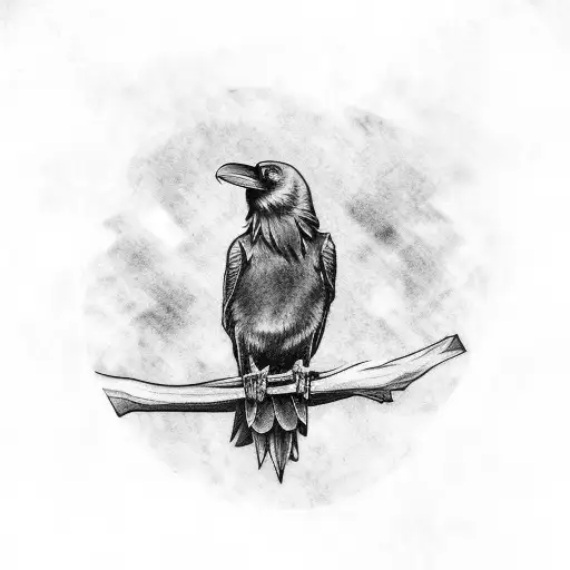 Raven Perched On Branch