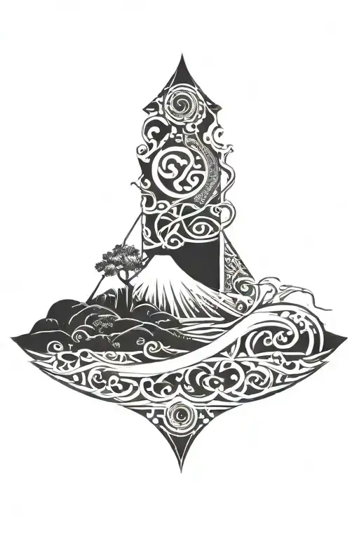 A Fusion Of Japanese Design Elements With Tribal Patterns Representing The Cycle Of Life And Death