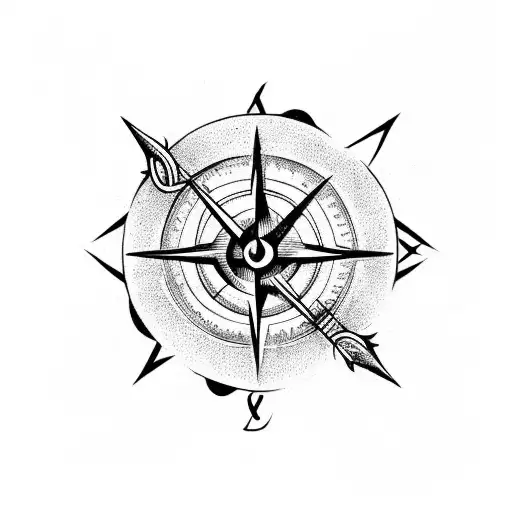 Arrow With Compass With A Rose With Vines All Around