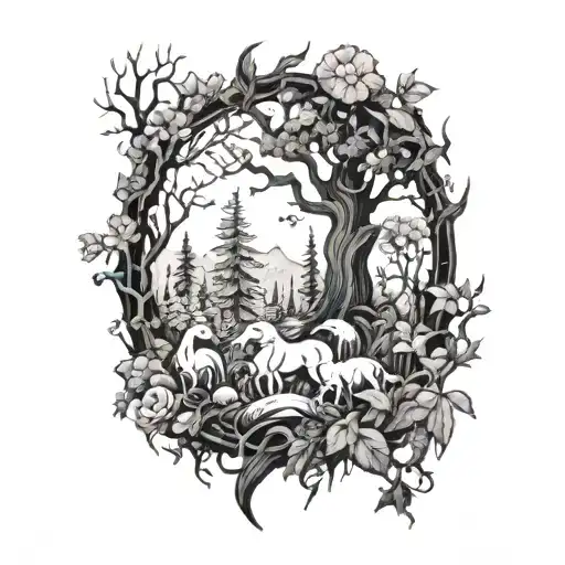 A Mystical Forest Scene With Magical Creatures Inspired By Magic The Gathering