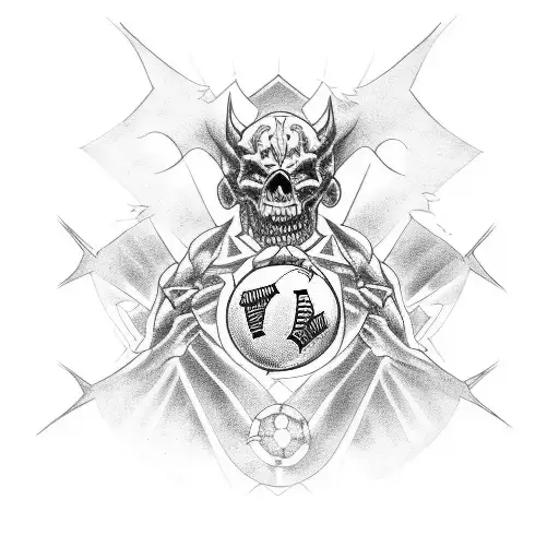 A Tattoo Design Combining Football And Demons
