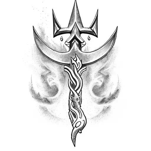 Zeus Lightning Bolt And Poseidon Trident With Waves And Lightning In The Background