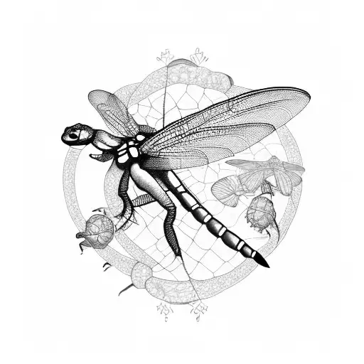 A Tortoise And Dragonfly Intertwined In A Natural Scene