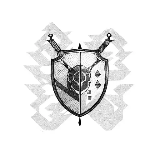 A Tortoise Surrounded By Gaming Symbols Like Swords And Shields