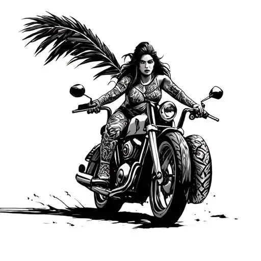 A Fierce Jungle Warrior Woman Riding A Chopper Motorcycle