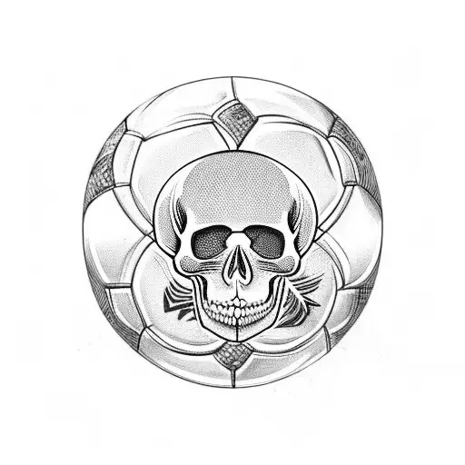 A Football Themed Tattoo Incorporating A Skull And The World Map