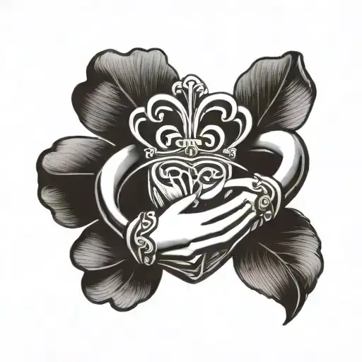 Claddagh Ring With A Four Leaf Clover In The Middle