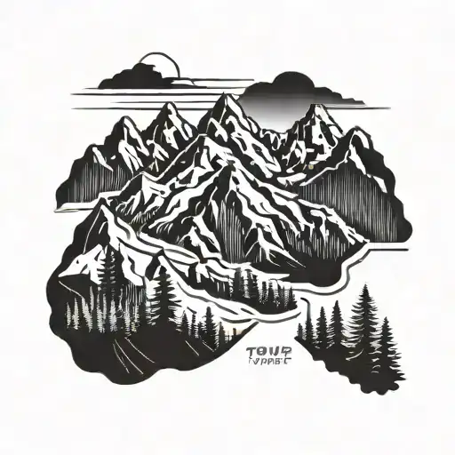 A Minimalist Mountain Range Silhouette With A Hidden Hiking Trail Winding Through It