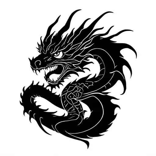 Blackwork Design Of A Dragon