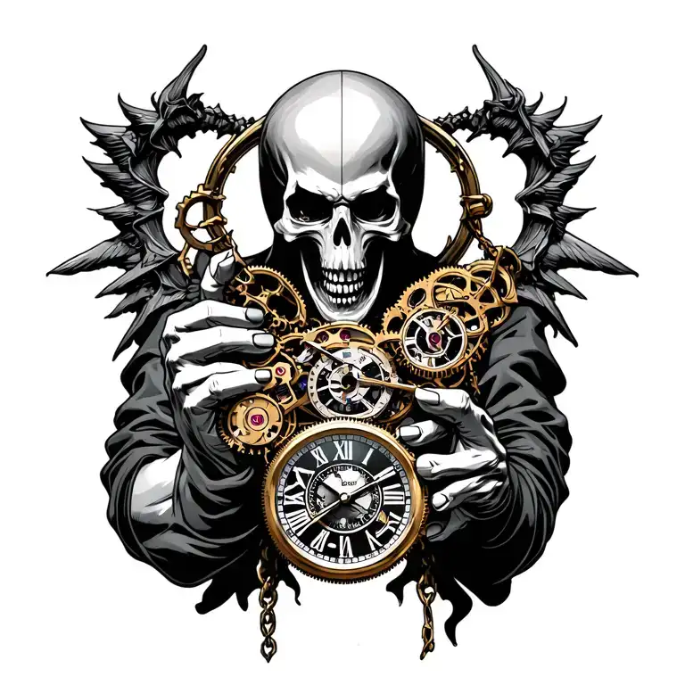 Dark Reaper Holding Watch Mechanism Intertwined Representing